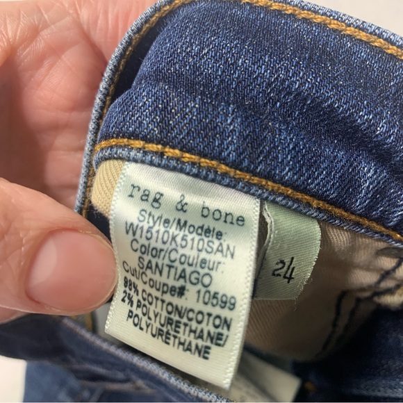 Rag & Bone Crop Jean in Santiago Distressed Raw Hem Ankle Dark Wash - Picture 9 of 10